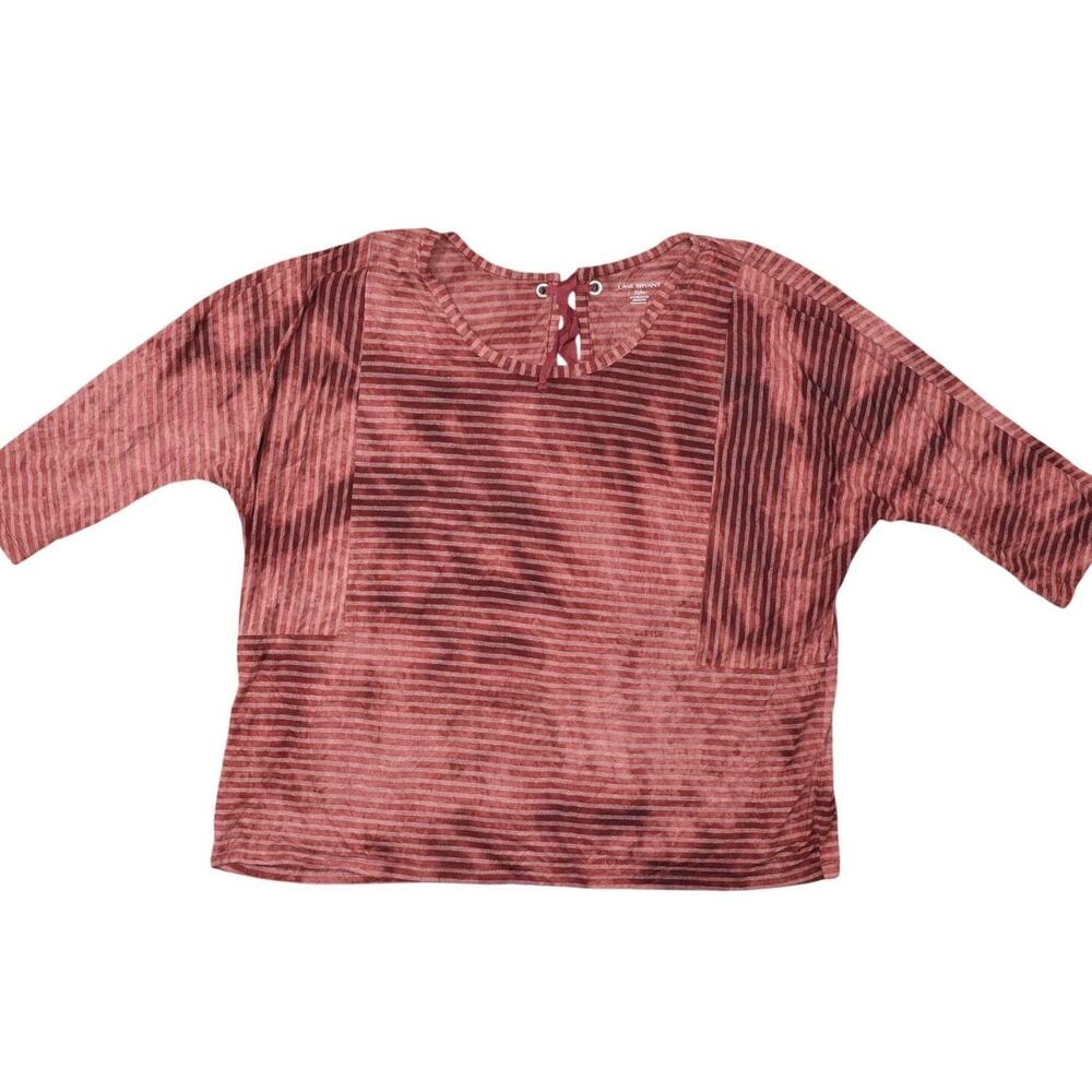 Lane Bryant Red Striped Blouse Plus Size 22/24 Polyester Crew Neck 3/4 Sleeve
